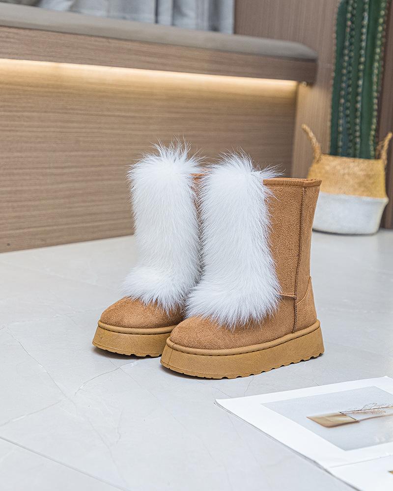 2025 Mao Mao boots children winter thick-soled high-heeled warm-fitting medium tube snow boots boots wear high-top fox hair