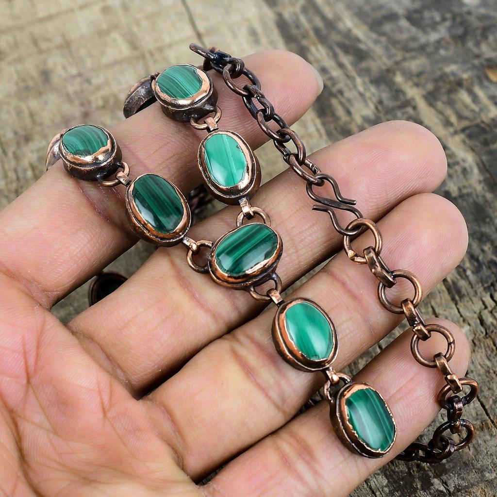 Malachite gemstone necklace electroformed copper necklace unique jewelry adjustable chain necklace handmade copper jewelry anniversary gifts