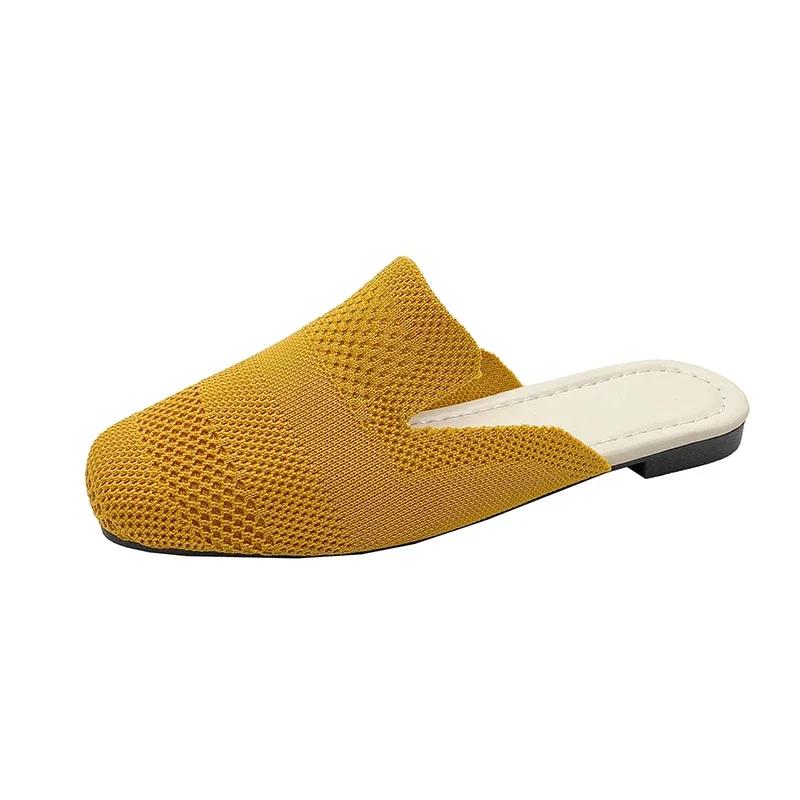 French Minority Slippers Fairy Shoes To Wear New Summer Soft Bottom Baotou Hollow Woven Flat Shoes for Women Maximum Size 42