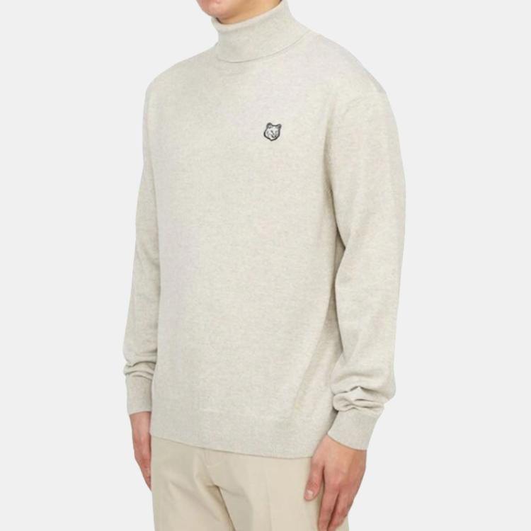 Maison Kitsune Solid Color Fitted Long Sleeve Pullover Sweater Men Sweater Gray LM00812KT1036H120