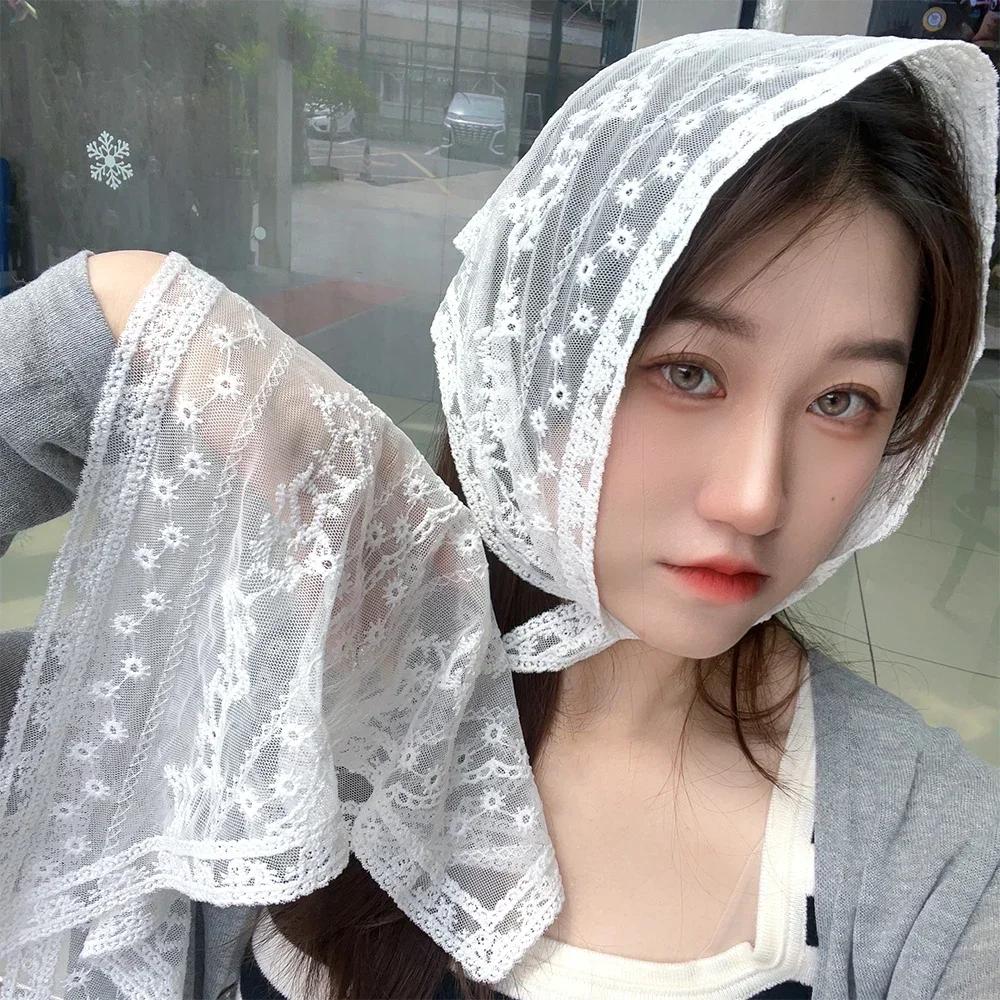 

Ретро кружевная бандана повязка на голову принт шарф для волос богема треугольная косынка белые резинки для волос для женщин девушки модный милый платок