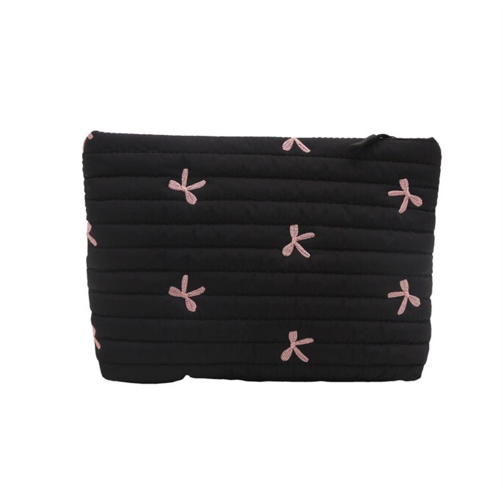 Quilted Toiletry Bag Embroidery Sanitary Napkin Storage Bag Portable Bow Cosmetic Bag Women чёрный