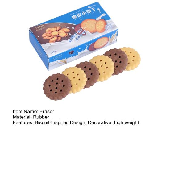 6Pcs Student Eraser Soft Rubber Biscuit-Shaped Erasers Decorative Wavy Edge Eraser Back to School Stationery