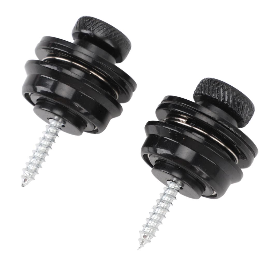 2Pcs Guitar Strap Locks Security Buttons Heavy Duty Metal Flat Round Head Non Slip Fall Resistant Tool Black