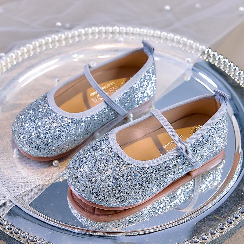 Girls' Crystal Princess Ballet Flats: Shiny Sequin Soft-Sole Closed-Toe Shoes for Spring/Autumn 2025