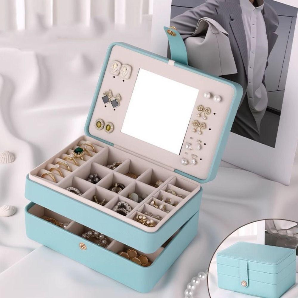 PU Jewelry Holder Rings Necklace Square Jewelry Box Simple Jewelry Storage Case  Outdoors