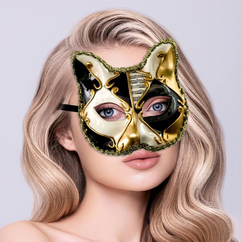 Mysterious Venetians Kitty Mask for Costume Parties and Stage Performances Mardi Gras Masquerades Cats Mask Accessory