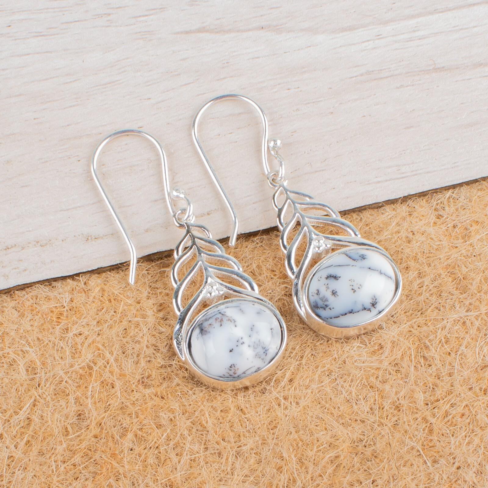 

Dendritic Opal Gemstone 925 Sterling Silver Jewelry Statement Earrings 1.64 CE-1-22