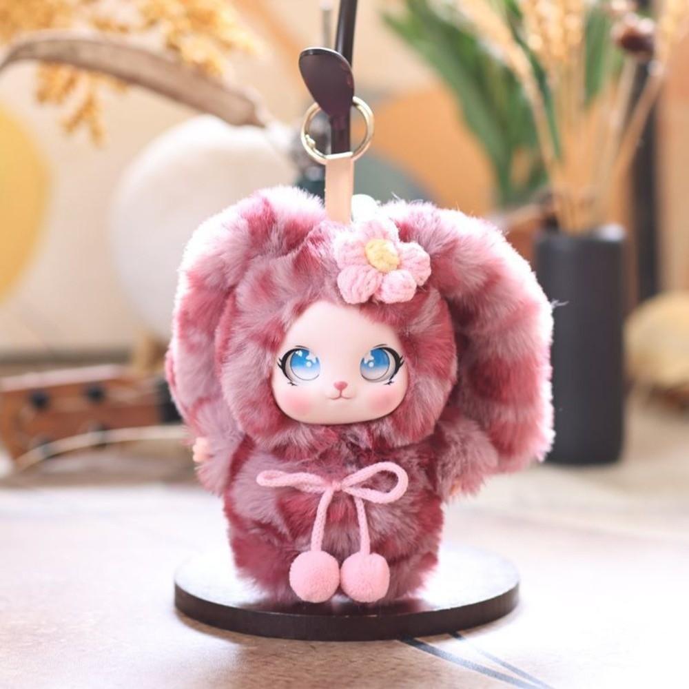 Ornaments Rabbit Plush Keychain Big Ear with Flower Bunny Plush Doll Pendant Car Decor