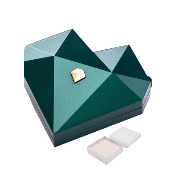 Polyedrische Herz-Ringbox Romantische Liebe Herz-Ringetui Samtgefüttert Geometrische Ringbox