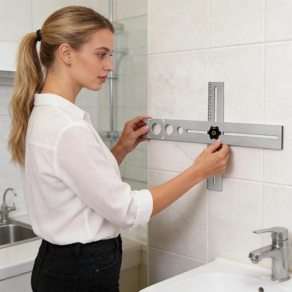 Portable Stainless Steel Tile Hole Locator  Adjustable Punching Guide for Ceramic Marble Wood, Multi-Material Positioning Tool