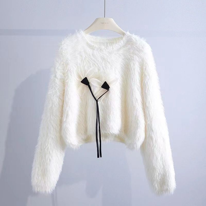 

Бархатный свитер с объемным цветком, женский осенне-зимний дизайн, Sense Niche, короткий свитер с длинными рукавами XXL