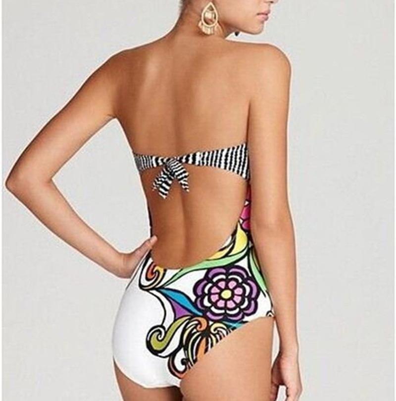 Bohemian Floral Vintage Printed One Piece Sexy Bathing Bikini Suit Summer Women
