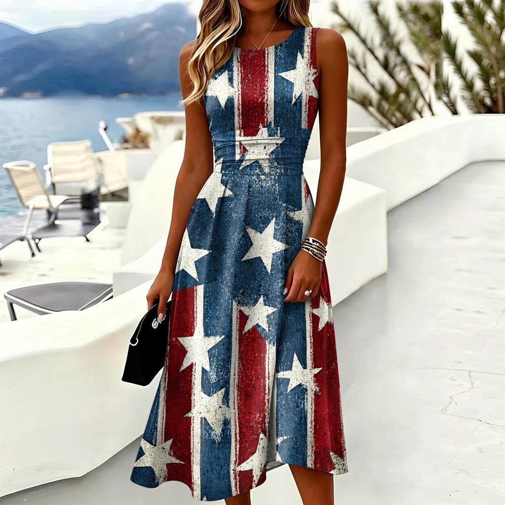 Women’s Fashion Crew Neck Sleeveless Casual Dress Soft Lightweight Fabric Relaxed Fit Suitable for Daily Wear and Outings