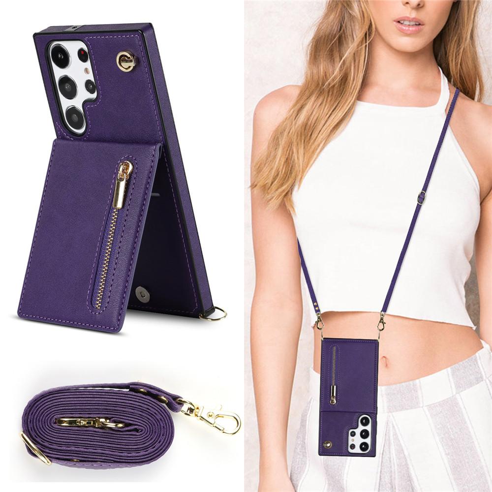 Zipper Wallet CrossBody Lanyard Case For Samsung Galaxy S25 S24 S23 Ultra S22 Plus S21 FE S20 S10 S9 Kickstand Cards Solt Cover