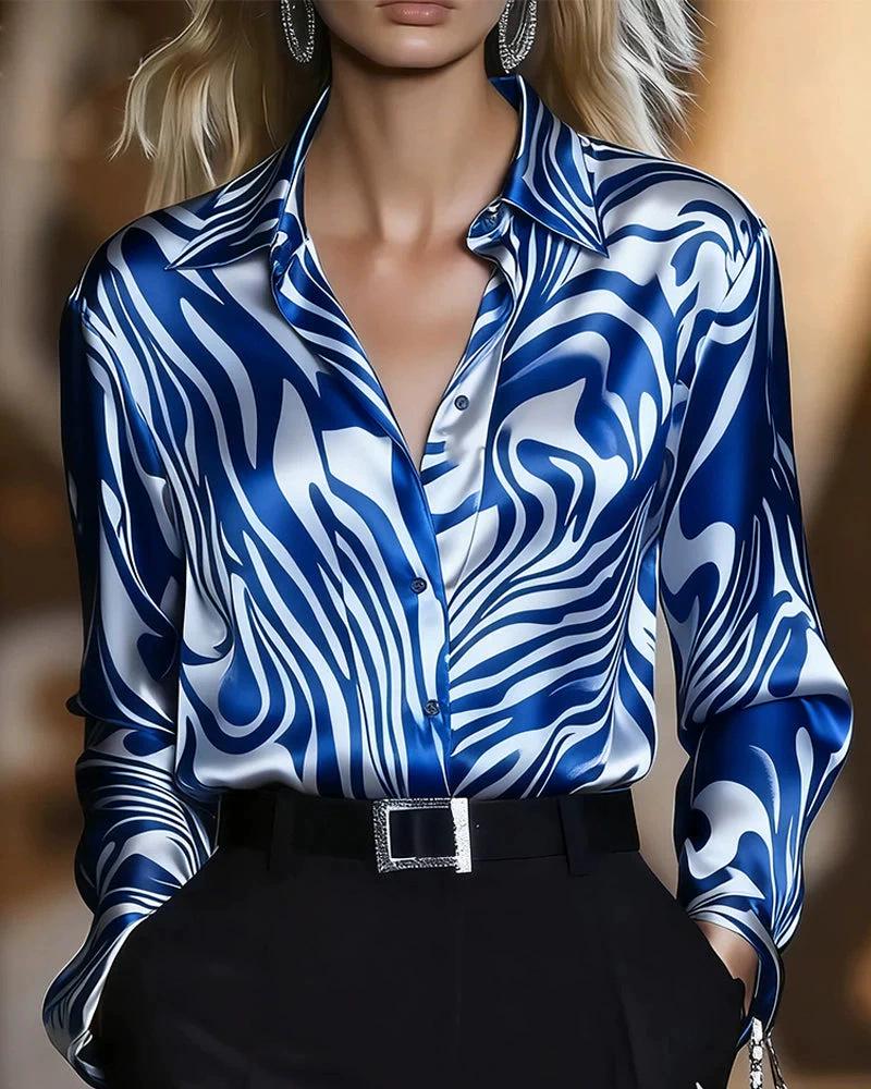 2026 Women's Fashion Satin Slim Fit Abstract Animal Print Long Sleeve Shirt