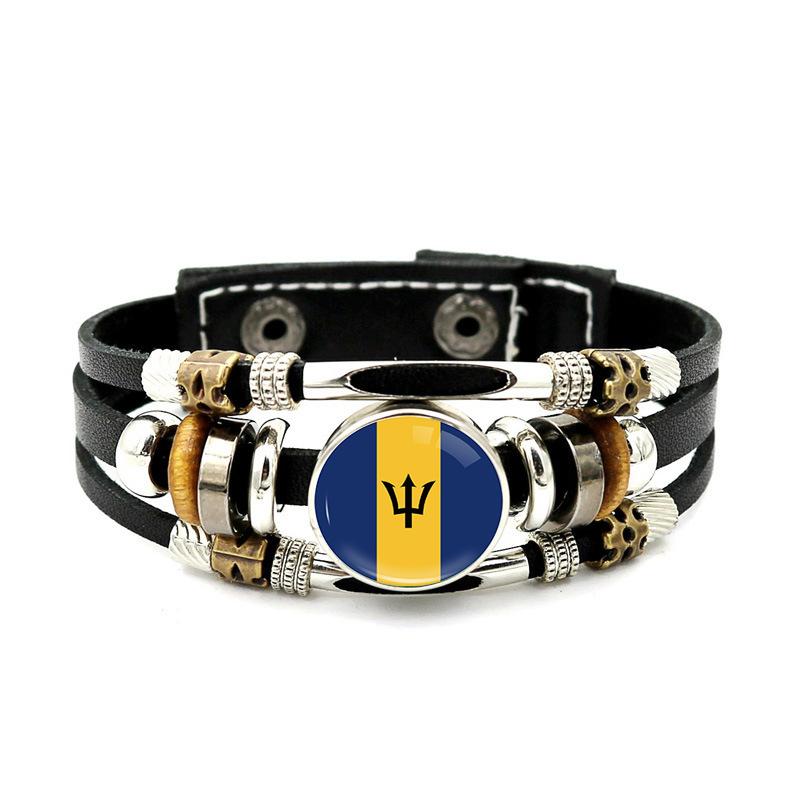 Factory National Country Flag Design Bracelet Crystal Bead Snap Button Sports National Team Jewelry Gift Leather Wrap Bracelet