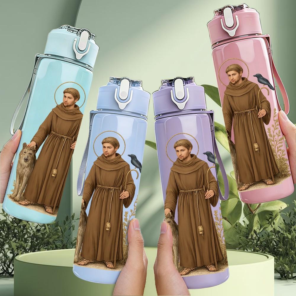 1PC Monk Robe Religious Portrait 750ml Color Plastic Sports Water Bottle Leakproof Flip Straw Lid Suitable for Sports Office Home Use
