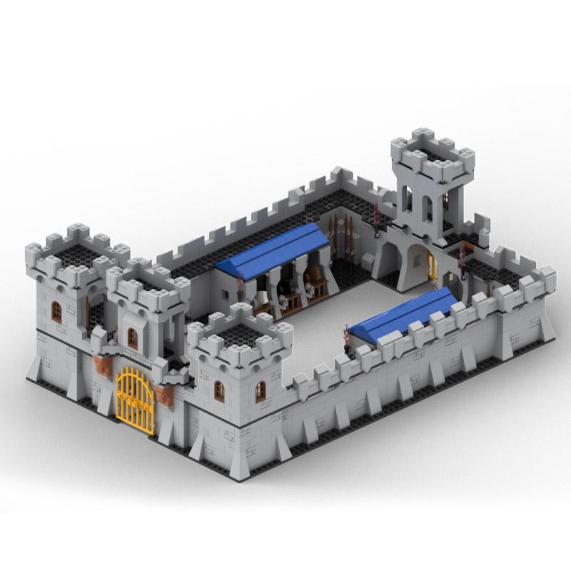 MOC Castelo Medieval Burg Conjunto de Blocos de Construção Furgão Prisional Fogueira Muralha Antiga Forno de Pão Estábulo Igreja Brinquedos de Blocos DIY Presente para Meninos