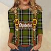 Women Casual Three Quarter Sleeve Oktoberfest Print Round Neck Top Lightweight Soft Fabric Festival Shirt