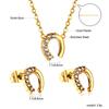 Fashion Versatile Sticky Diamond Jewelry Small Fresh Crown Heart Pendant Necklace Small Earrings Stainless Steel Jewelry Set Women