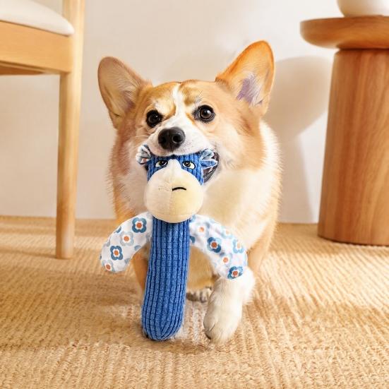 Durable Dog Chew Toys Squeaky Plush Toy, Cute Animal Shape, Corduroy Crinkle Paper Reinforced Suture Pet Playthings Interactive Teeth Grinding Toy
