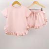Korean Style Girls' Summer Two-Piece Set: Lace Top & Shorts