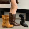 Versatile British Style Boots Women's 2025 New Thick Heel Trend Medium Boots Western Cowboy Knight Boots Retro Stacking Boots