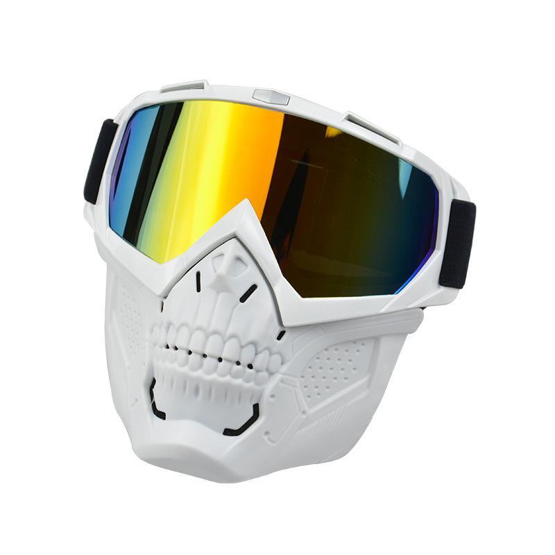 

Anlorr New motorcycle riding windproof goggles with detachable sunshade, UV protection, skull face mask, and wind shield White frame red film