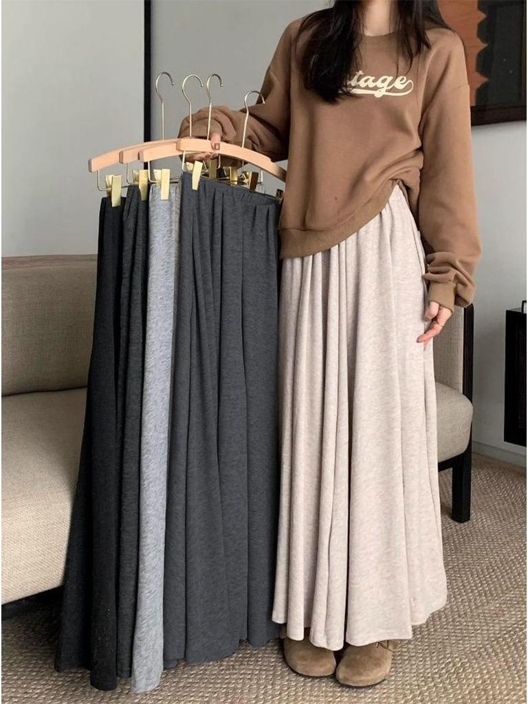 Women's High-Waist A-Line Culottes: Autumn/Winter, Loose, Slimming, Versatile, Lazy Style, Glutinous Rice
