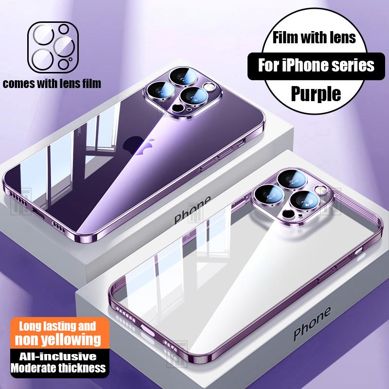 Official Not Yellowing High Clear Plating Case for For Iphone 16 15 14 13 12 11 Pro Max Plus Ultrathin Lens Film Protect Soft Cover