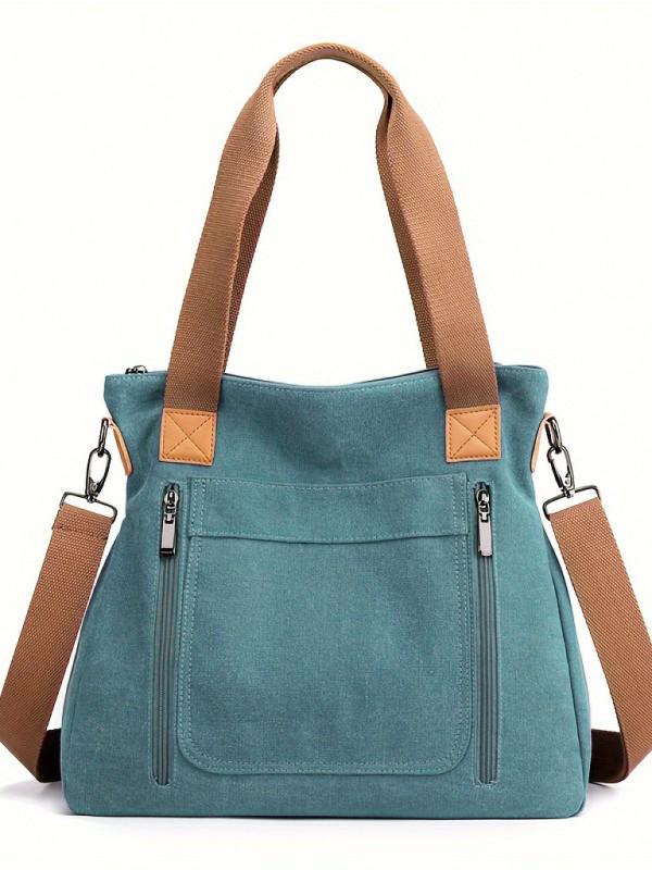 Retro Canvas Crossbody Tote with Zipper – Large Capacity Travel Shoulder Bag