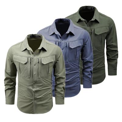 Herren Elastisches Schnelltrocknendes Langarm Taktisches Shirt - Atmungsaktiv, Lockerer Schnitt, Mehrere Taschen, Militärstil für Frühling & Herbst Draußen