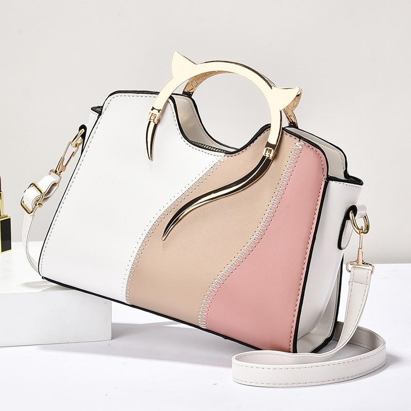 Chic Contrast Color Splicing Design Ladies Handbag, Stylish Multi-purpose Top Handle Shoulder Crossbody Casual Bag For Weekend Outings