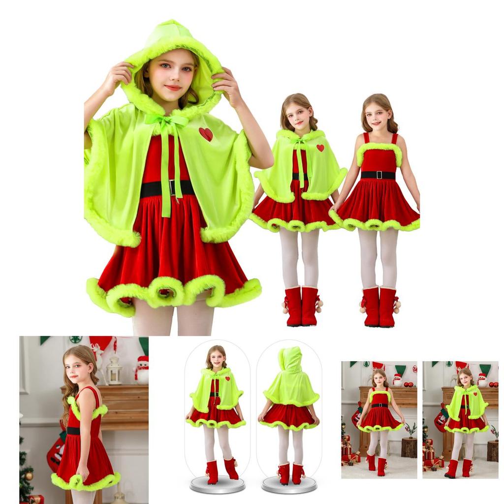 Grinch Kinderkostüm Mit Umhang Und Kleid Für Weihnachtsfeier Kostüm