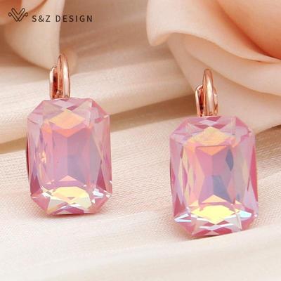 Módní Rose Gold Barva Obdélník Crystal Drop Náušnice pro ženy Svatba Elegantní šperky Stylové náušnice