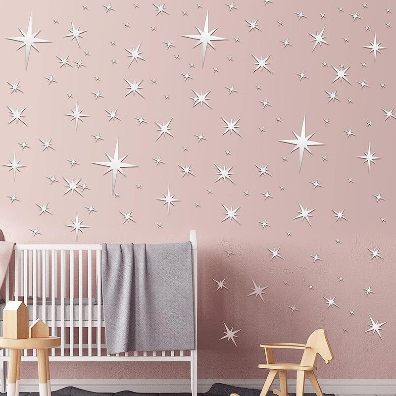 42Sheets Creative Star Acrylic Removable Mirror Wall Sticker Mosaic Wall Decal Diy Wall Paper Festival Home Decoration Stickers