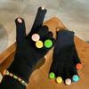 Knitting Gloves Colorful Hairball Cycling Driving Gloves Full Finger Mittens  Autumn