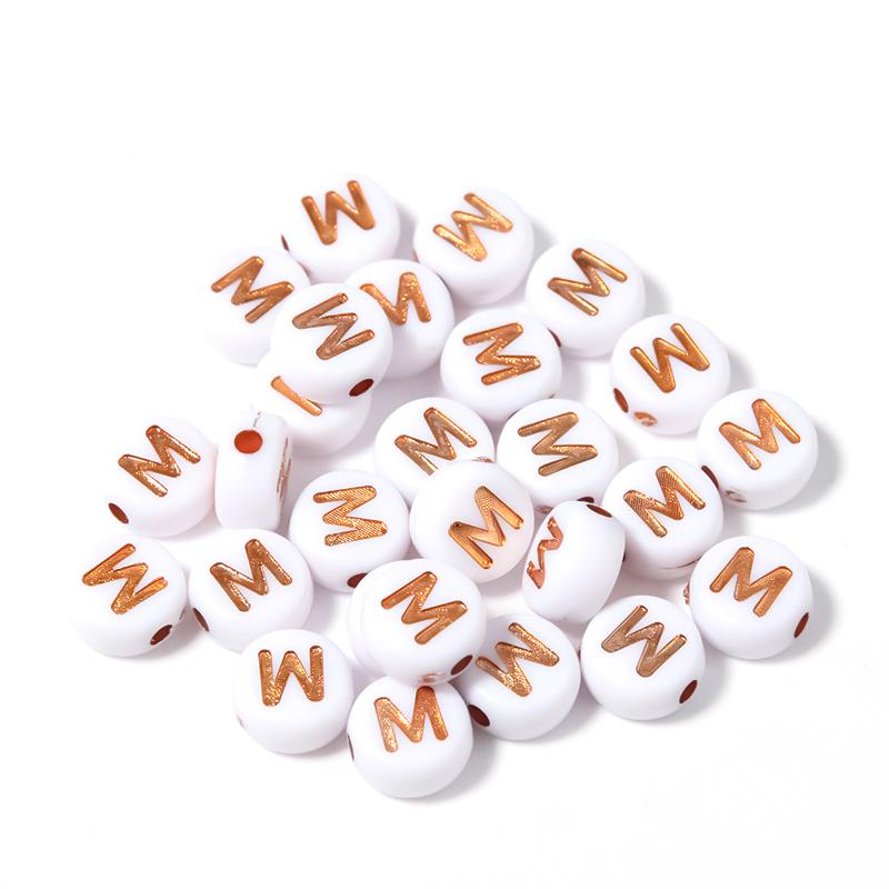 100Pcs 7mm Acrylic Alphabet Beads Rose Gold Letter Loose Flat Round Beads For Jewelry Making Findings DIY Bracelet Earrings Gift