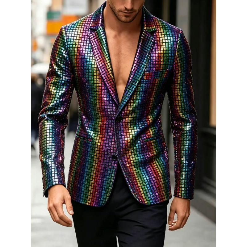 Mens Sequined Blazer Nightclub Party Performance Fashion Casual Suit Jacket