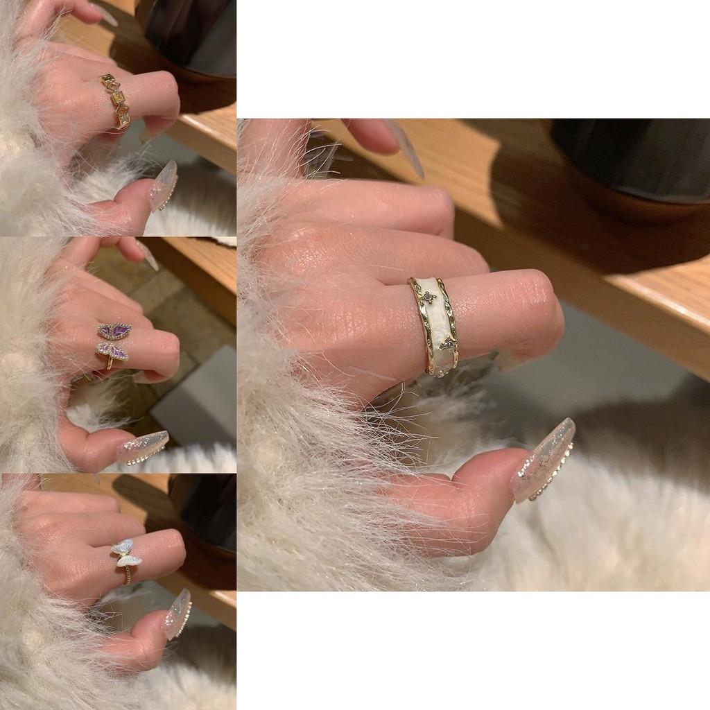 Geometric Chic Butterfly Ring For Women Fashionable Open Design Shell And Pearl Style