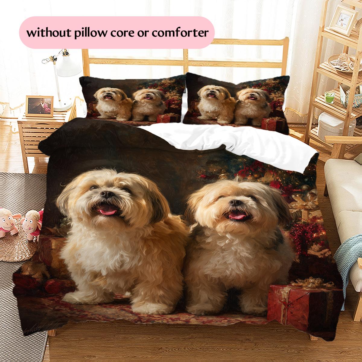 

Two Shih Tzus Pattern Bedding Home Decoration Birthday Gift (1 * duvet cover + 2 * pillowcase, without core) 135x200cm