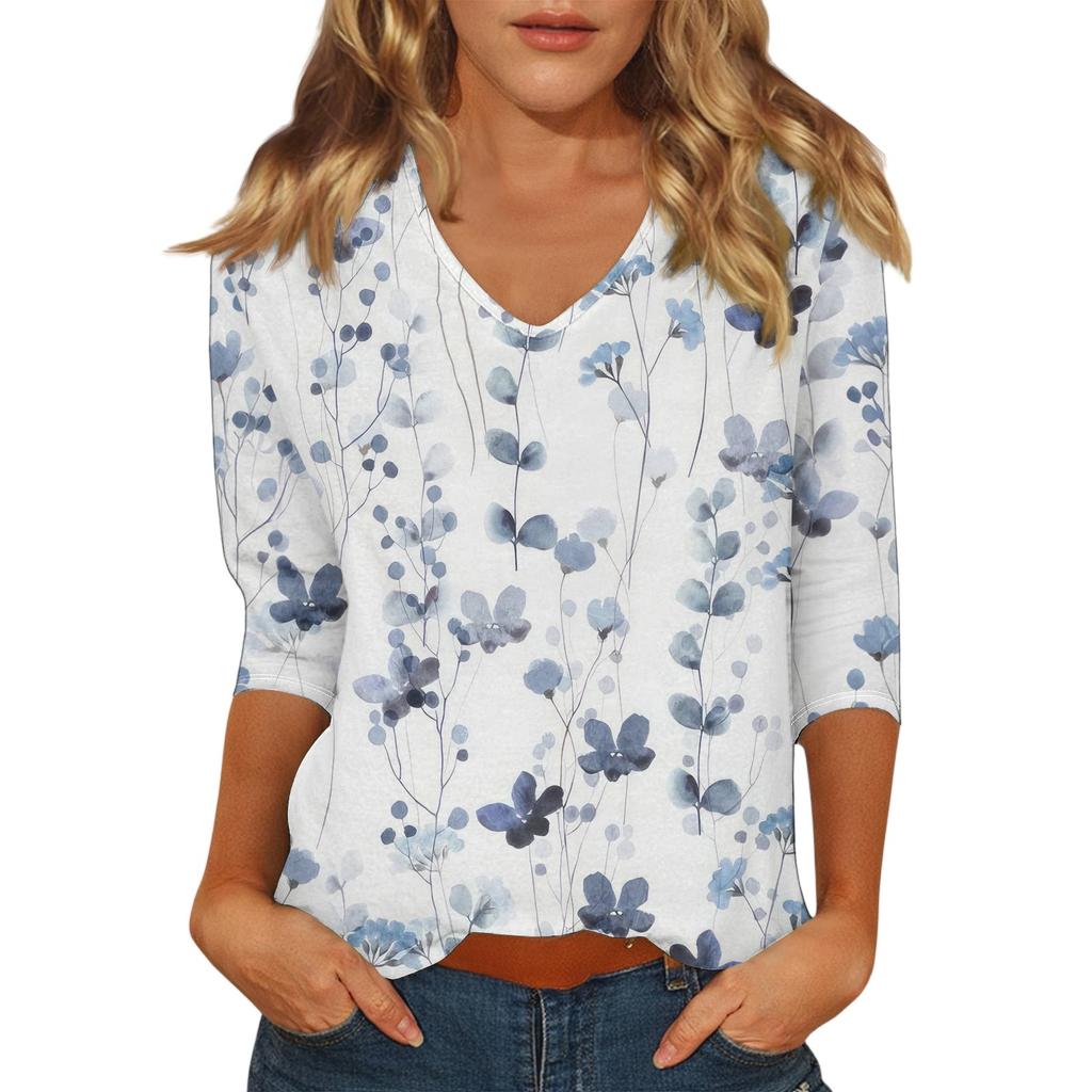 Women's Casual Fashion Sexy Comfortable V-Neck Floral Seven Sleeve Top
