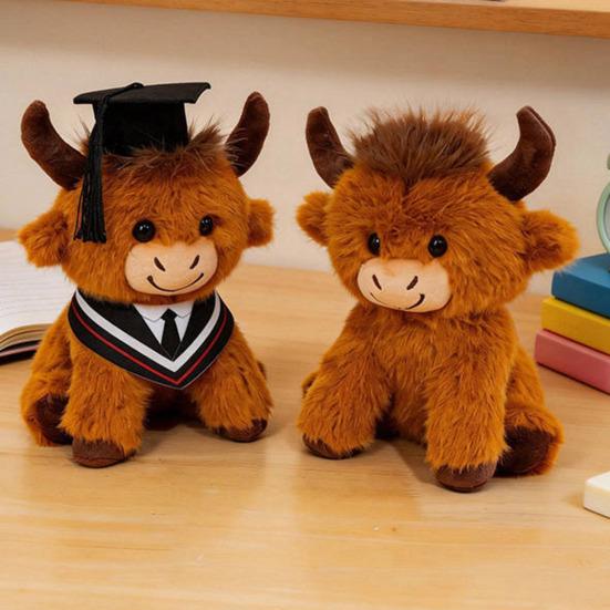 2026 Graduation Highland Cow Plush Toy with Cap Gown Soft Stuffed Animal Graduation Keepsake Toy for Preschool High School College Grads