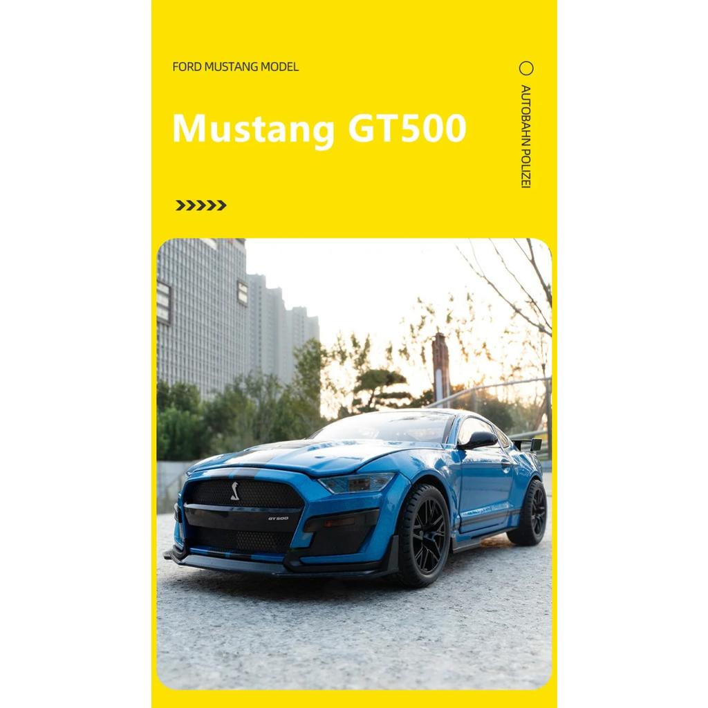 Large Size 1/18 Ford Mustang Shelby GT500 Alloy Sports Car Model Diecasts Metal Racing Car Model Sound and Light Toys Gifts