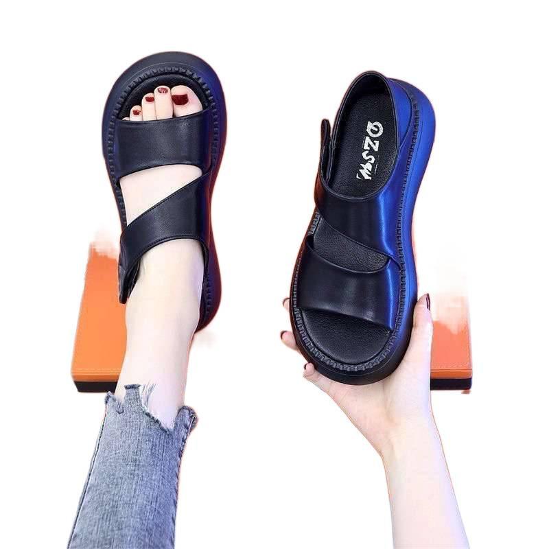Popular Platform Sandals Women's Summer 2025 New Velcro Non-slip Soft Sole Mid-heel Skirt Casual Roman Shoes