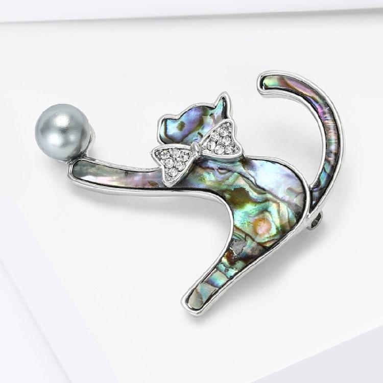 Elegant Shell Cats Brooch Versatile Clothing Pin with Rhinestones and Pearls Stylish Outfit Enhancer Accessories
