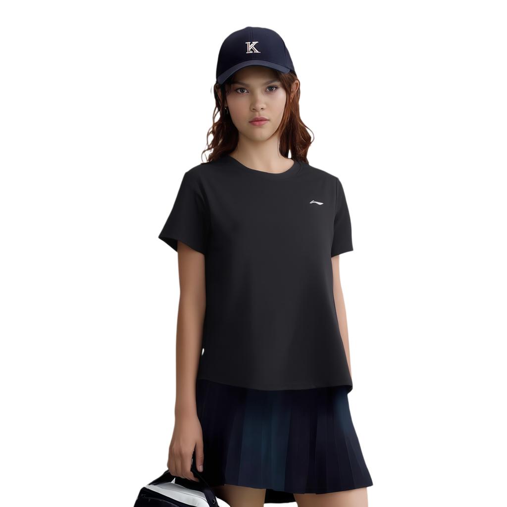 Li-Ning Comfortable Versatile Simple Solid Color Round Neck Short Sleeve T-Shirt Women Tops Black ATSV044-1