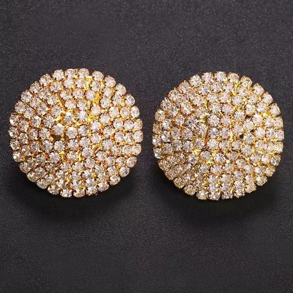 Große Runde Clip-Ohrringe mit vollen Strasssteinen Modische Gold-Silber-Farbe Kristall Statement Damenschmuck Ohrringe für Hochzeitsfeier gold