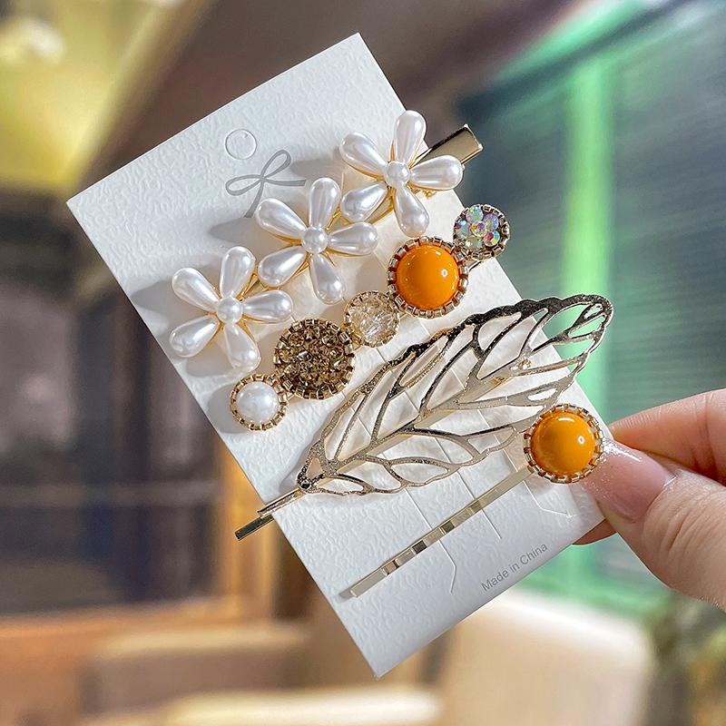 Fashion Acrylic Pearl Hair Clips Set Sweet Flower Hair Barrettes For Women Girls Korean Geometric Hair Accessories Jewelry